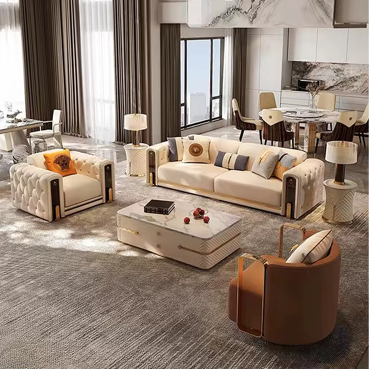 2024 Luxury Solid Wood Frame Chesterfield Leather Sofa — image 4