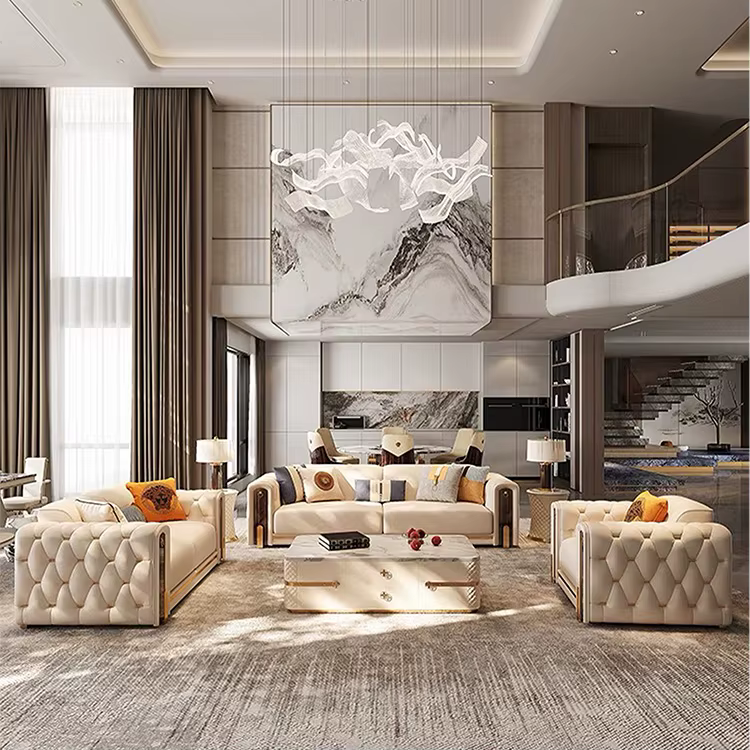 2024 Luxury Solid Wood Frame Chesterfield Leather Sofa — image 5