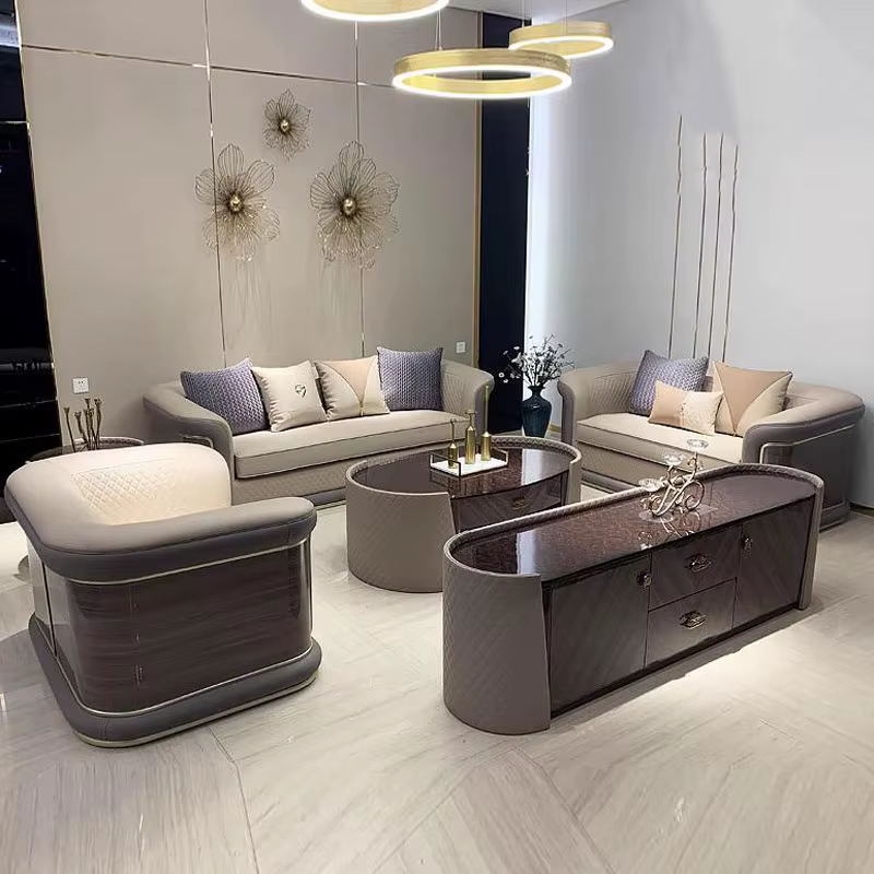 Furnistyle Factory Art Style Sectional Leather Villa Upholstery Modern Livingroom 7 Seater Sofa Set — image 2
