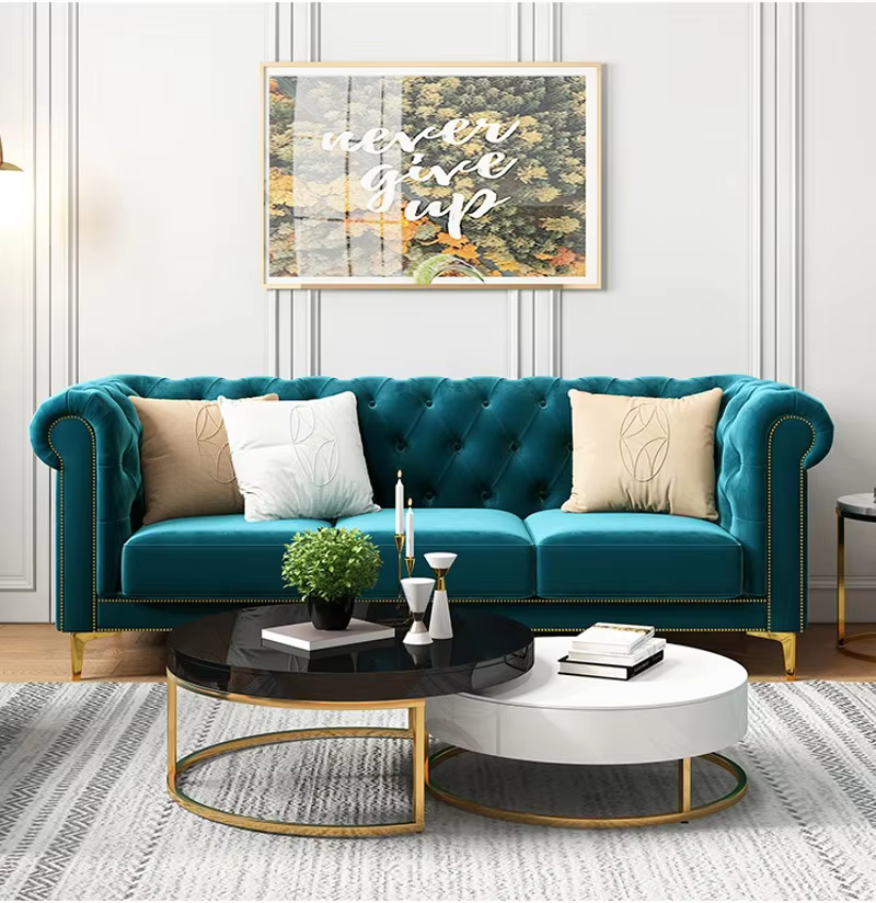Furnistyle Modern Velvet Fabric Tufted Section Sofa Set — image 2