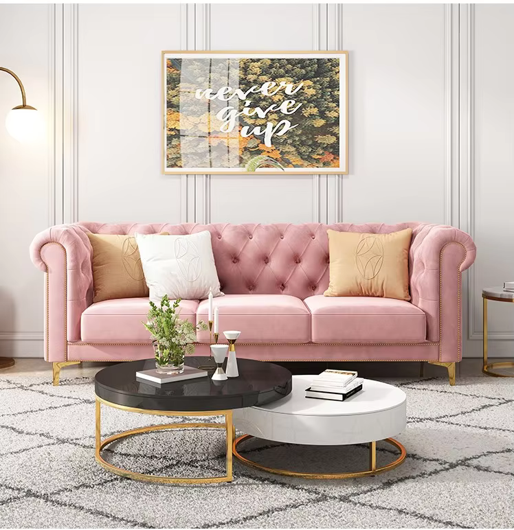 Furnistyle Modern Velvet Fabric Tufted Section Sofa Set — image 3