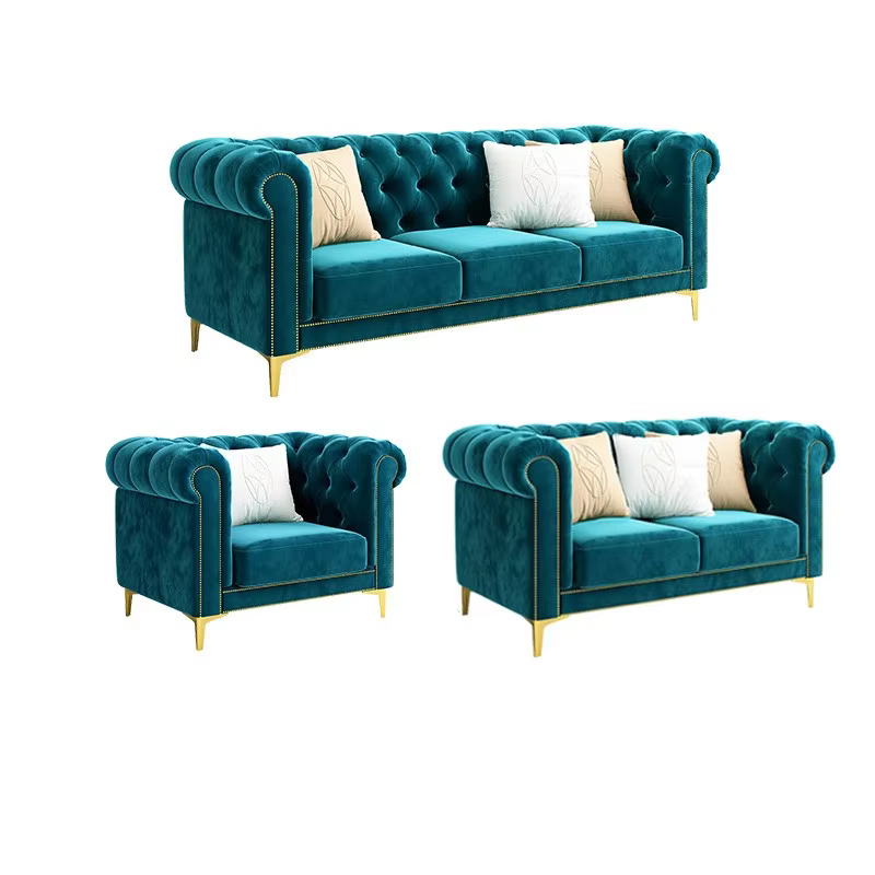 Furnistyle Modern Velvet Fabric Tufted Section Sofa Set — image 4
