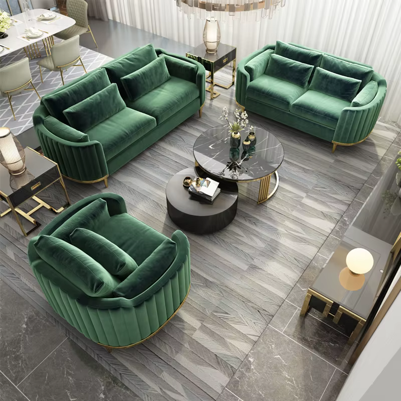 Furnistyle Modern Living Room Upholstery Velvet Sofa Set — image 2