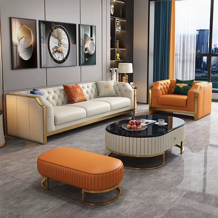 Luxury Tufted Button Stainless Steel Modular Sofa Set — image 2
