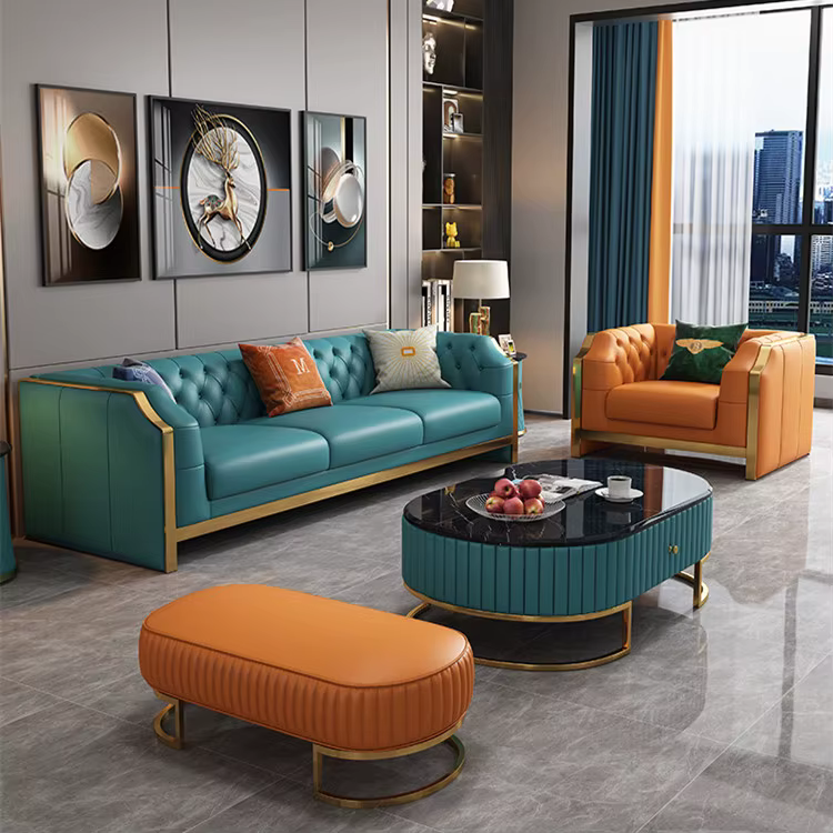 Luxury Tufted Button Stainless Steel Modular Sofa Set — image 3