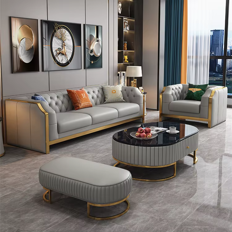 Luxury Tufted Button Stainless Steel Modular Sofa Set — image 4