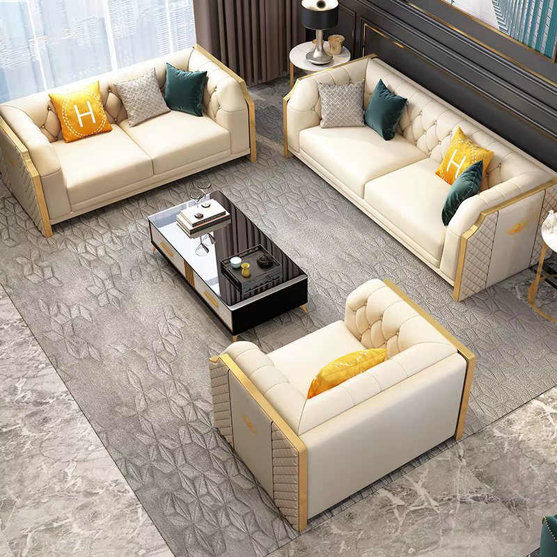 Luxury Tufted Button Stainless Steel Modular Sofa Set — image 5