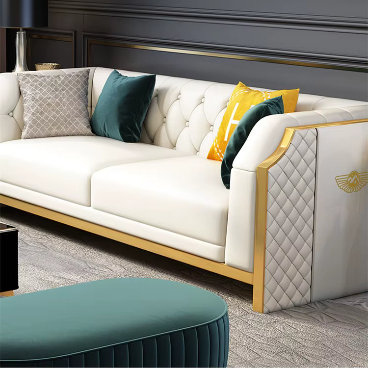 Luxury Tufted Button Stainless Steel Modular Sofa Set — image 6