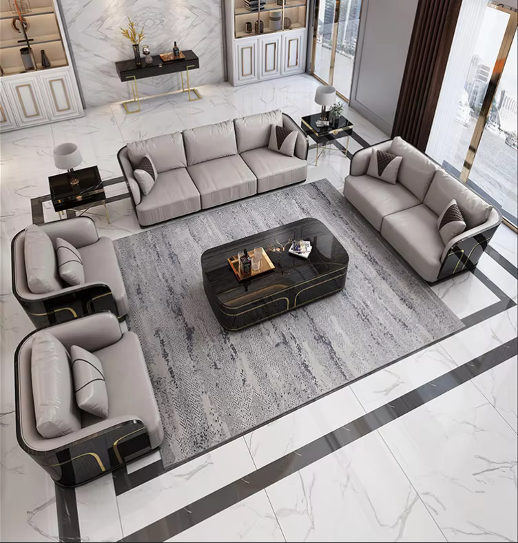 Modern Style Genuine Leather Living Room Sofa Set — image 4