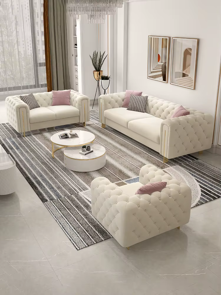 Modern Tufted Chesterfield Living Room Sofa Set — image 5