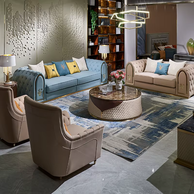 Furnistyle Modern Bottom Tufted Leather Sectional Sofa — image 2