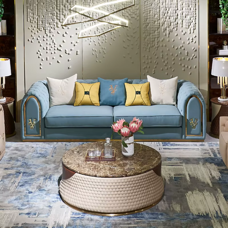 Furnistyle Modern Bottom Tufted Leather Sectional Sofa — image 3