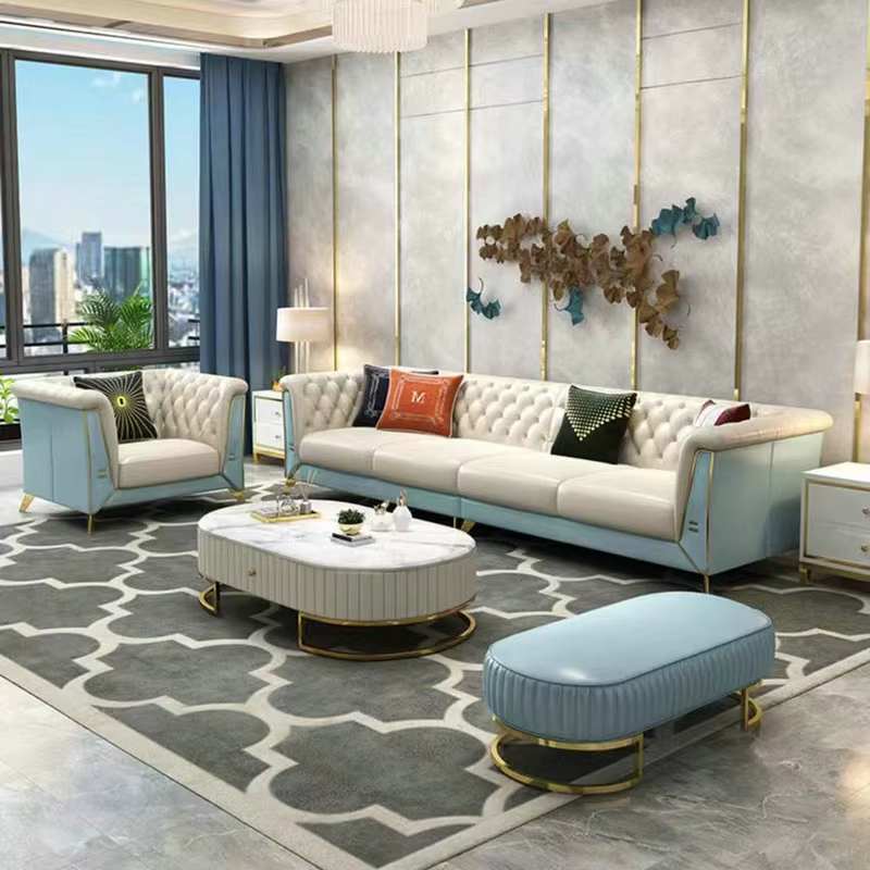 Furnistyle Italian White Leather Sofas Luxury Modern Chaise Lounge Set — image 2