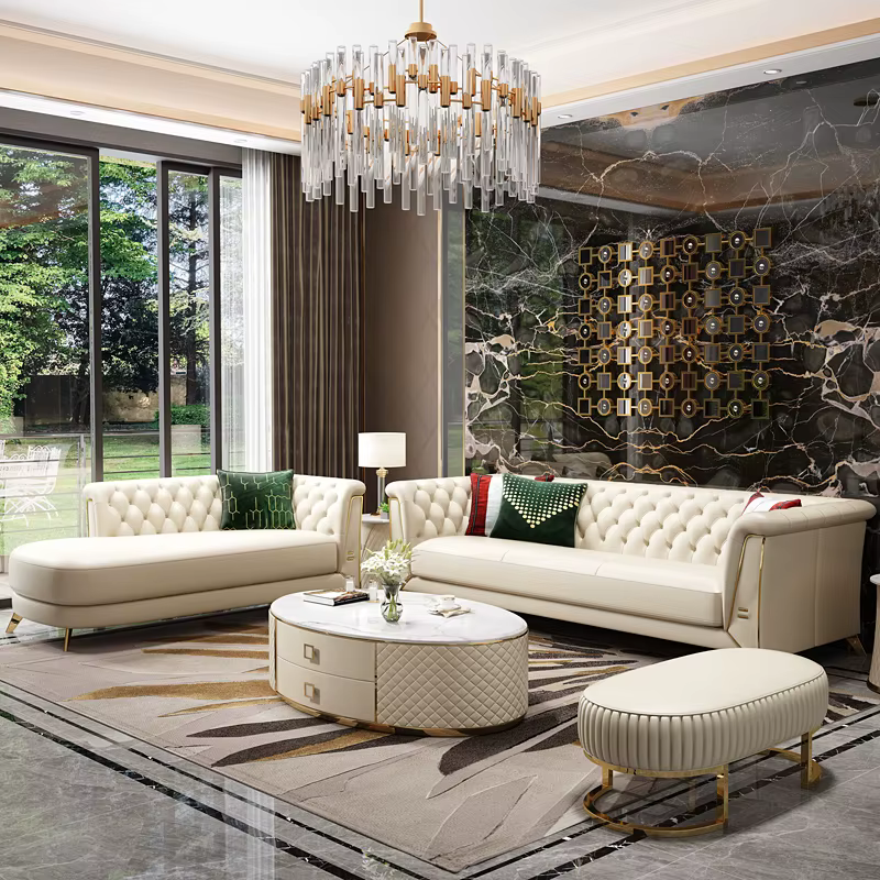 Furnistyle Italian White Leather Sofas Luxury Modern Chaise Lounge Set — image 3