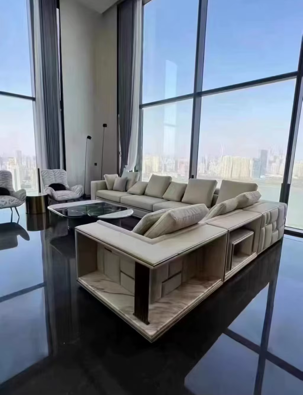 Furnistyle Italian High-End Luxury Villa Design Premium Living Room Leather Couch Set L-Shaped Sofa — image 5