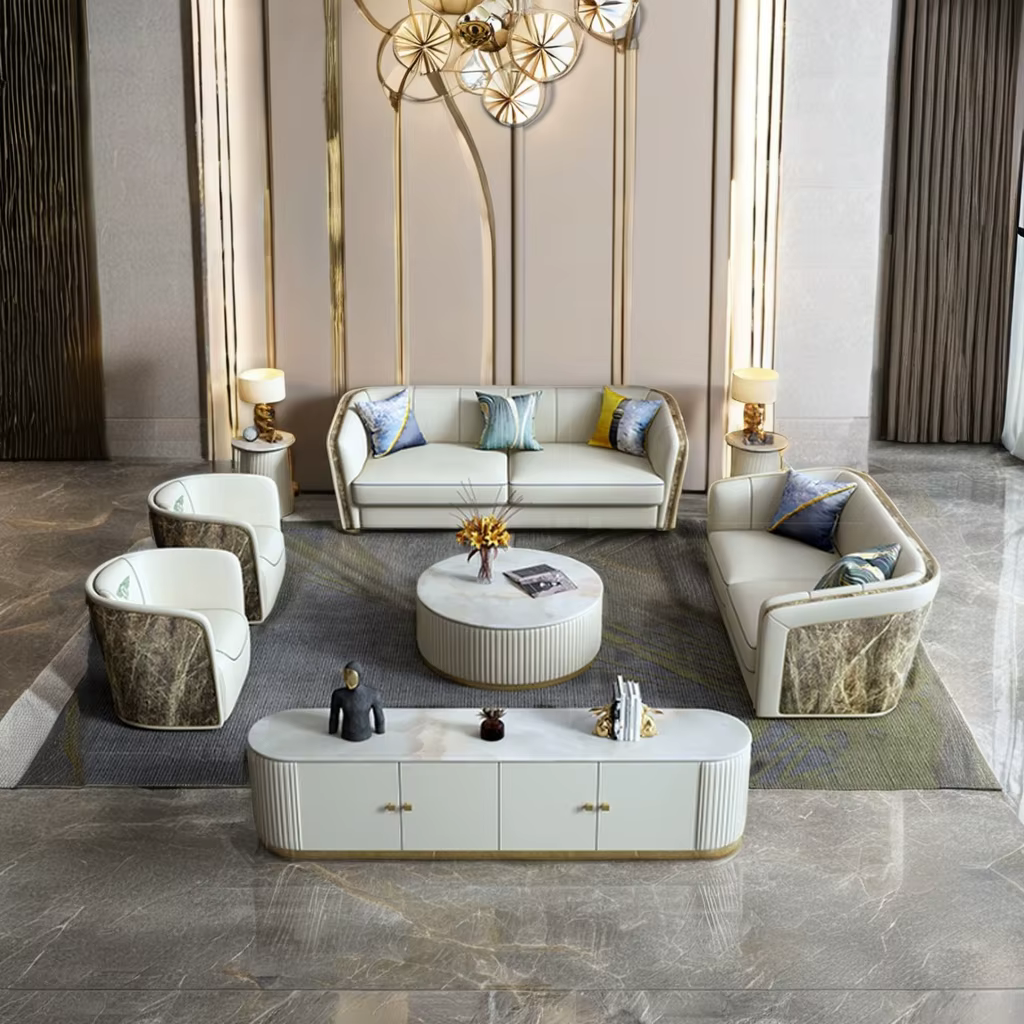Furnistyle Italian Genuine Real Leather Modern Luxury Sofa Set — image 2