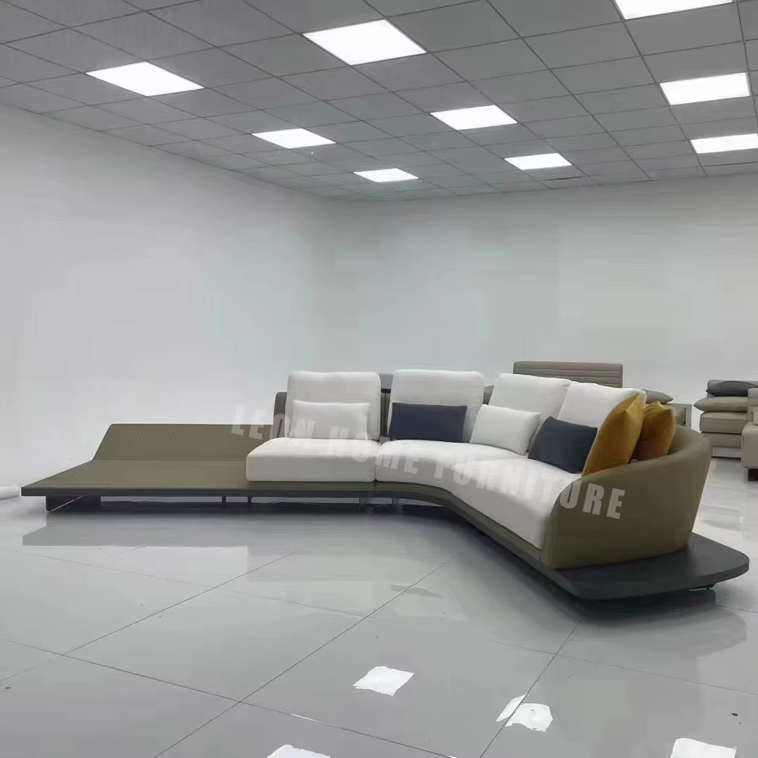 Furnistyle Luxury L-Shape Fabric and Leather Wooden Curved Sofa — image 4