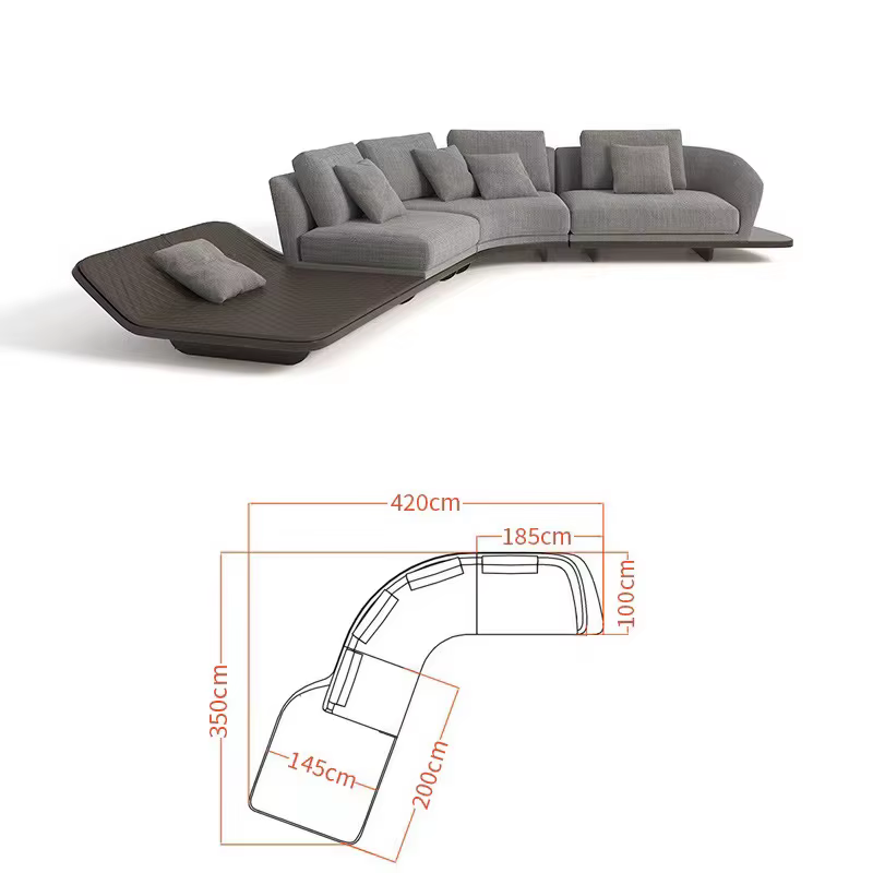 Furnistyle Luxury L-Shape Fabric and Leather Wooden Curved Sofa — image 6