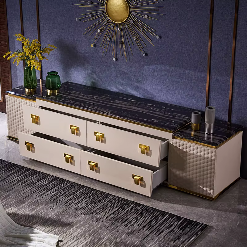 Gloss Floating Simple TV Stand Small House Type Wood Metal TV Unit Cabinet with Drawer — image 4