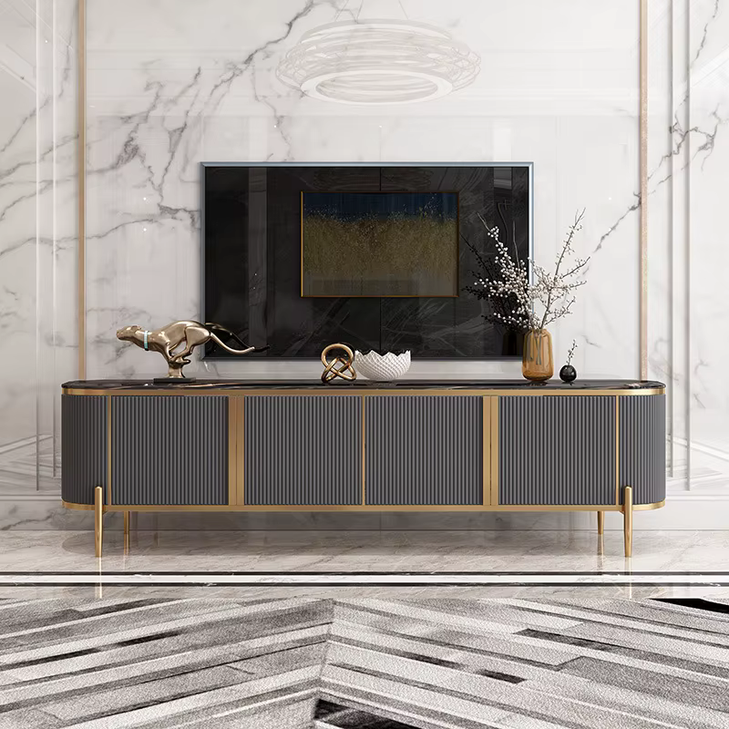 Modern Luxury Dark Grey Marble Top Stainless Steel TV Table — image 2