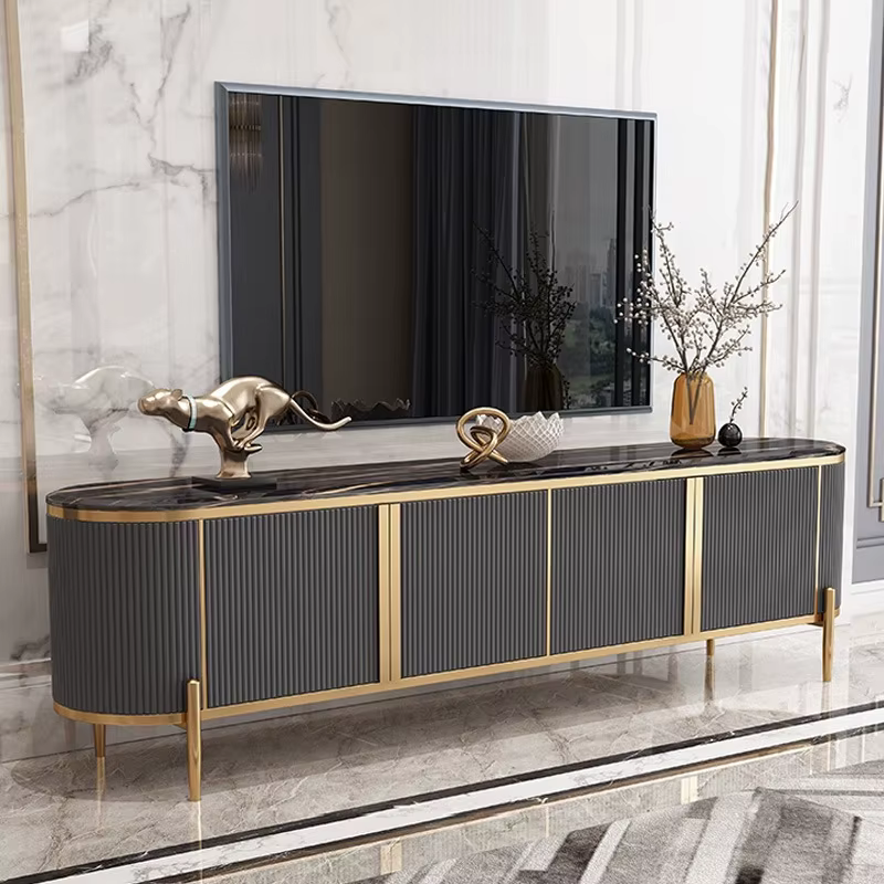 Modern Luxury Dark Grey Marble Top Stainless Steel TV Table — image 3