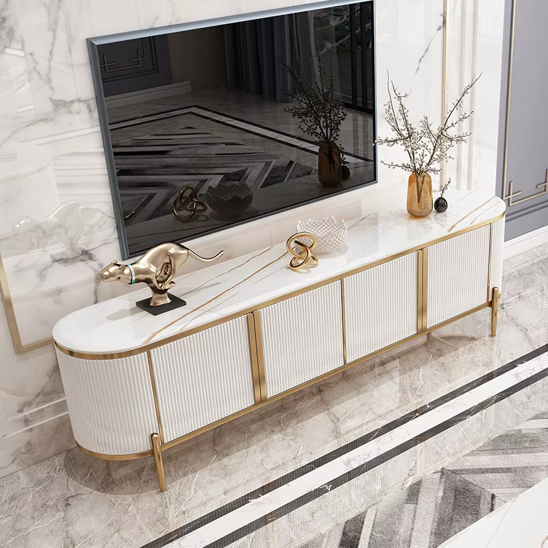 Modern Luxury Dark Grey Marble Top Stainless Steel TV Table — image 4