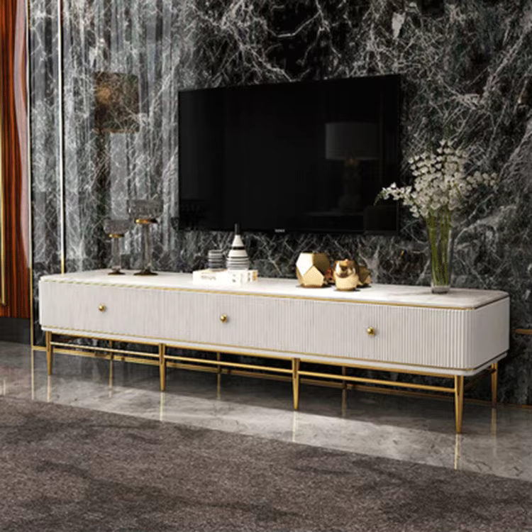 Luxury Design Modern TV Stand with Solid Wood Drawers and Marble Top — image 2