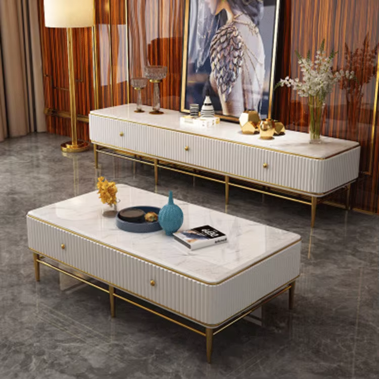 Luxury Design Modern TV Stand with Solid Wood Drawers and Marble Top — image 4