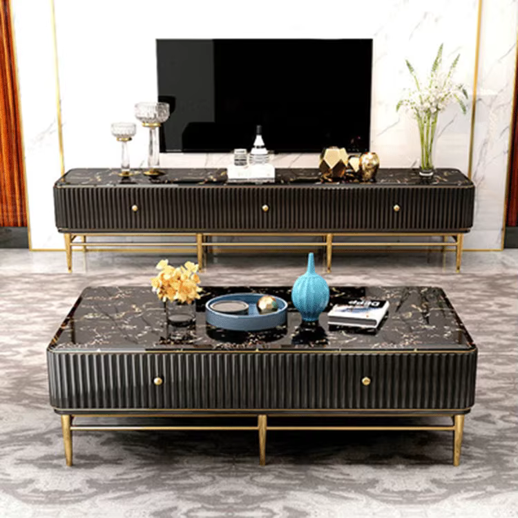 Luxury Design Modern TV Stand with Solid Wood Drawers and Marble Top — image 5