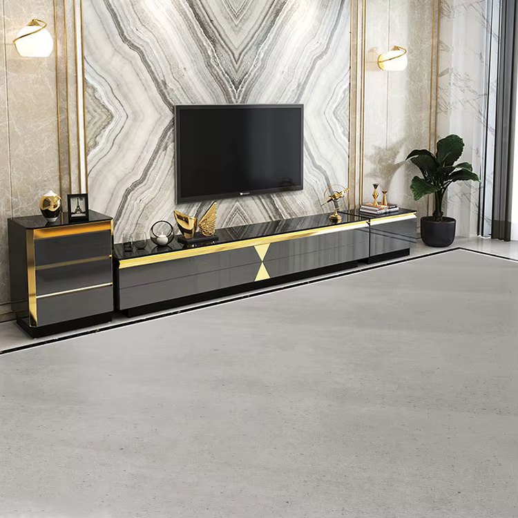 Luxury Leather and Marble TV Stand Set with Coffee Table — image 3