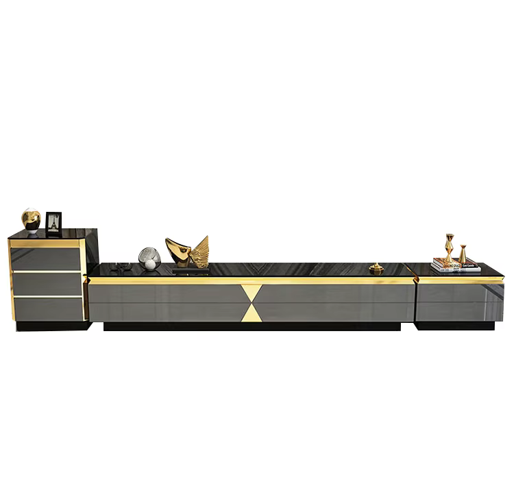 Luxury Leather and Marble TV Stand Set with Coffee Table — image 4
