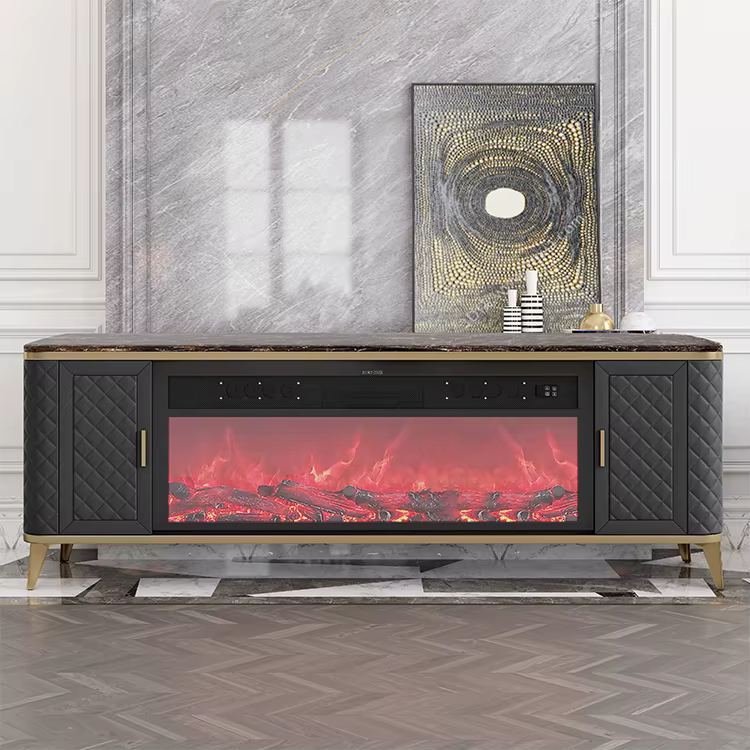 Luxury Living Room Fireplace TV Stand with Smart Music and Marble Top — image 2