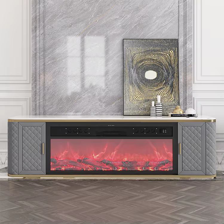 Luxury Living Room Fireplace TV Stand with Smart Music and Marble Top — image 4