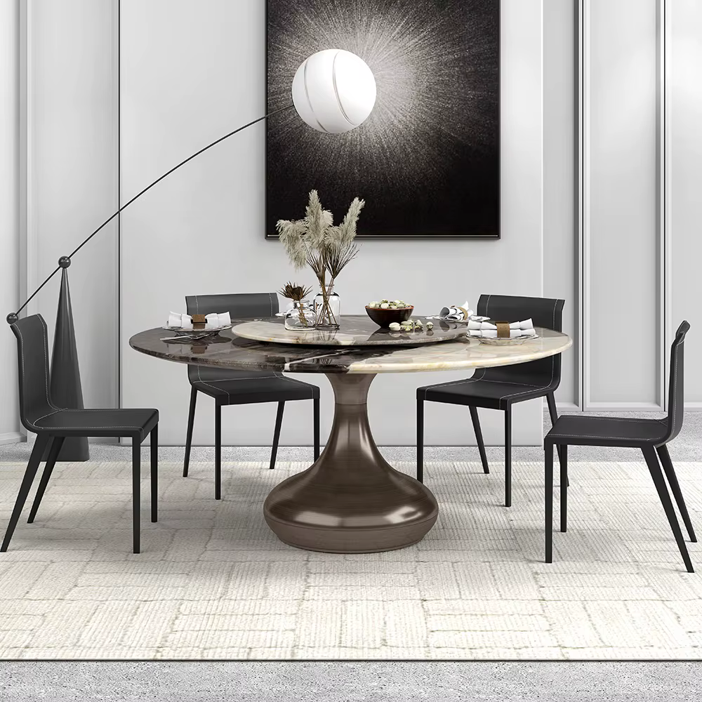 Teardrop Shaped Grey Steel Pedestal Base Dinette Set with Lazy Susan — image 2