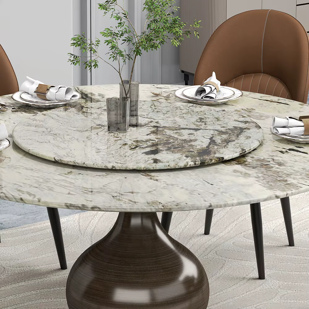 Teardrop Shaped Grey Steel Pedestal Base Dinette Set with Lazy Susan — image 3