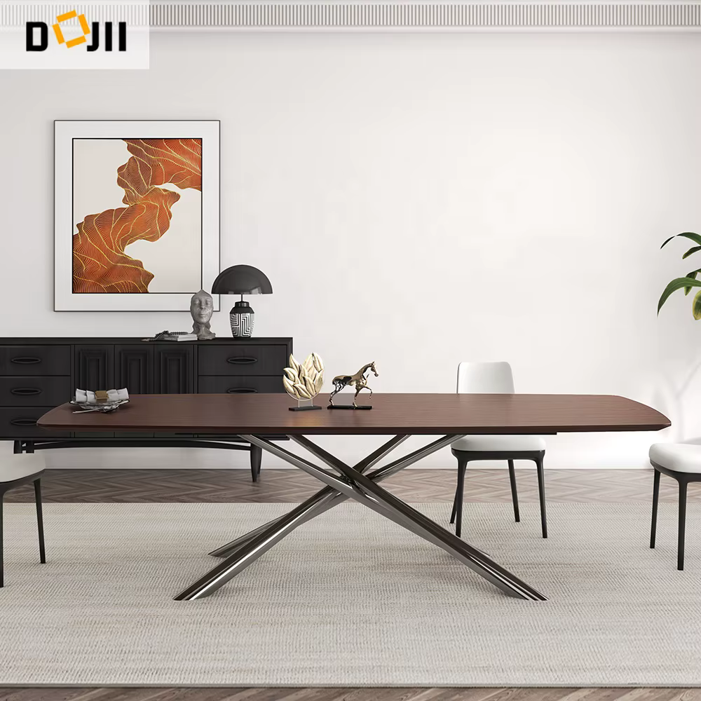 Modern 900x1800mm White Marble Effect Dining Table with Gold Metal Cross Legs — image 4