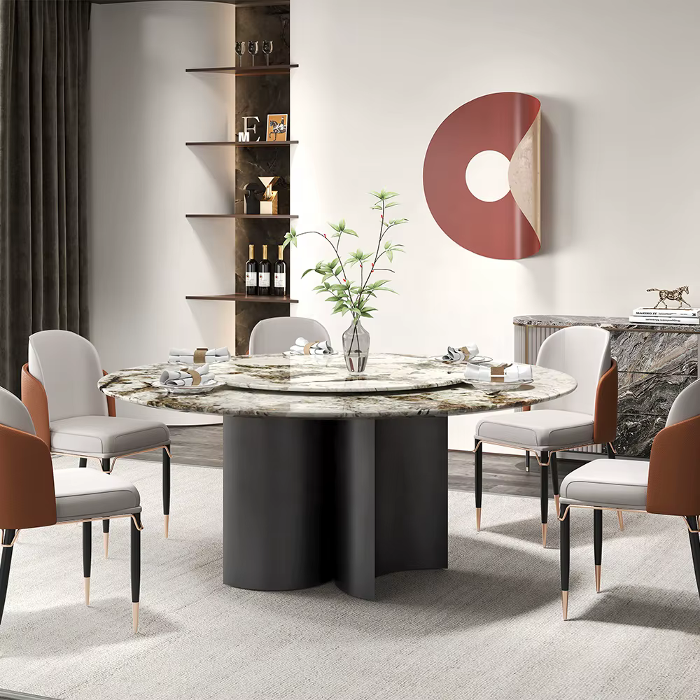 Large Dining Table Turntable Sintered Stone Round Lazy Susan Dining Table — image 2