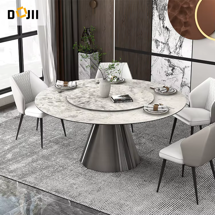 New Designs Round Dining Table with Rotating Center Marble Table Top — image 2