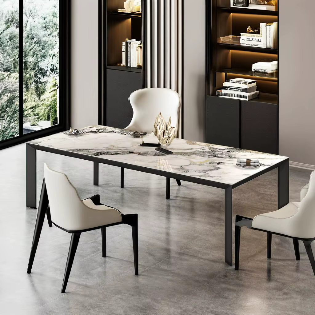 Metric Outdoor Dining Table - Marbled Bright White Ceramic Top with Aluminum Alloy Frame — image 3