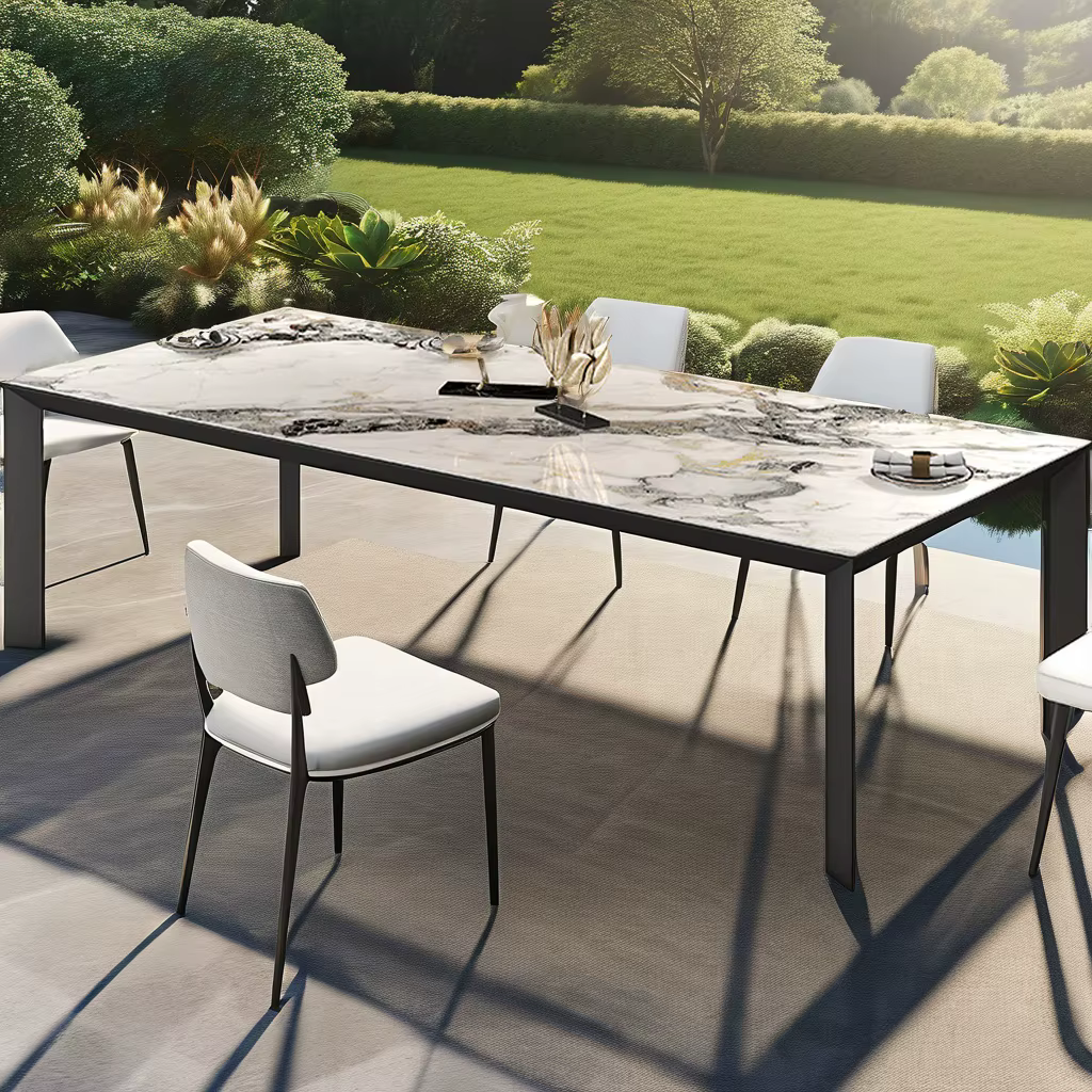 Metric Outdoor Dining Table - Marbled Bright White Ceramic Top with Aluminum Alloy Frame — image 5
