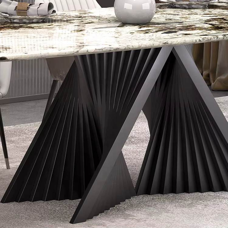 Modern Luxe Kitchen Marble Dine 63" Gold and White Dining Table Set with 6 Chairs — image 4