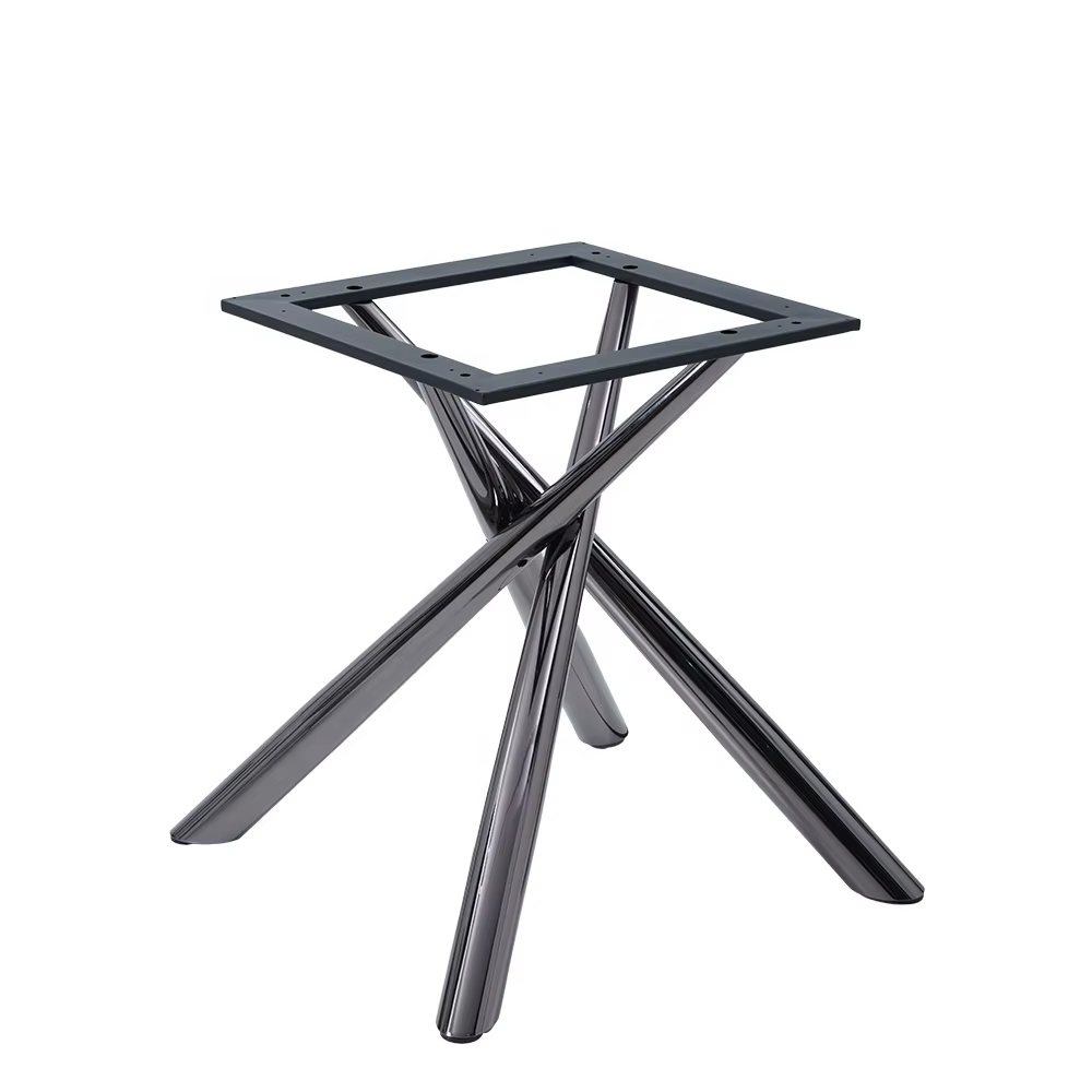 X Shaped Base Desk Dining Table Set with Slate Stone Top and Lazy Susan Mechanism — image 6