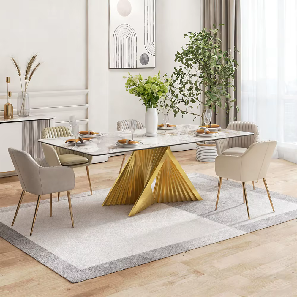 Gold Dining Table and 8 Chair Set — image 3