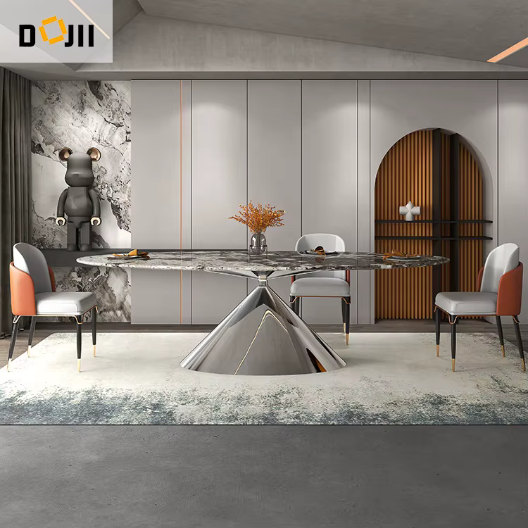 Luxury Marble Dining Room Table with Gold Metal Legs — image 3