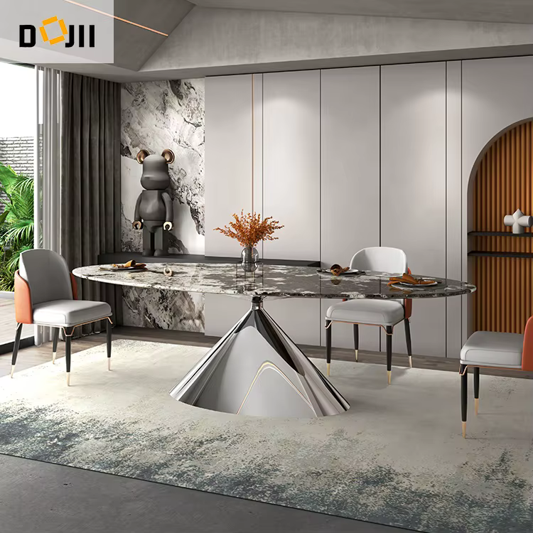 Luxury Marble Dining Room Table with Gold Metal Legs — image 4
