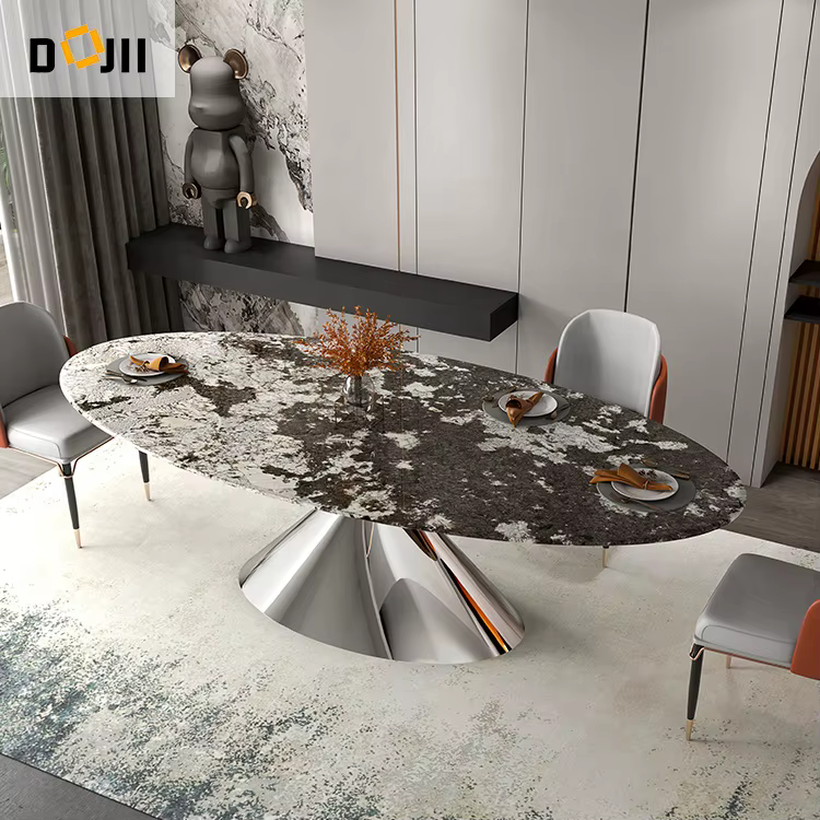 Luxury Marble Dining Room Table with Gold Metal Legs — image 5