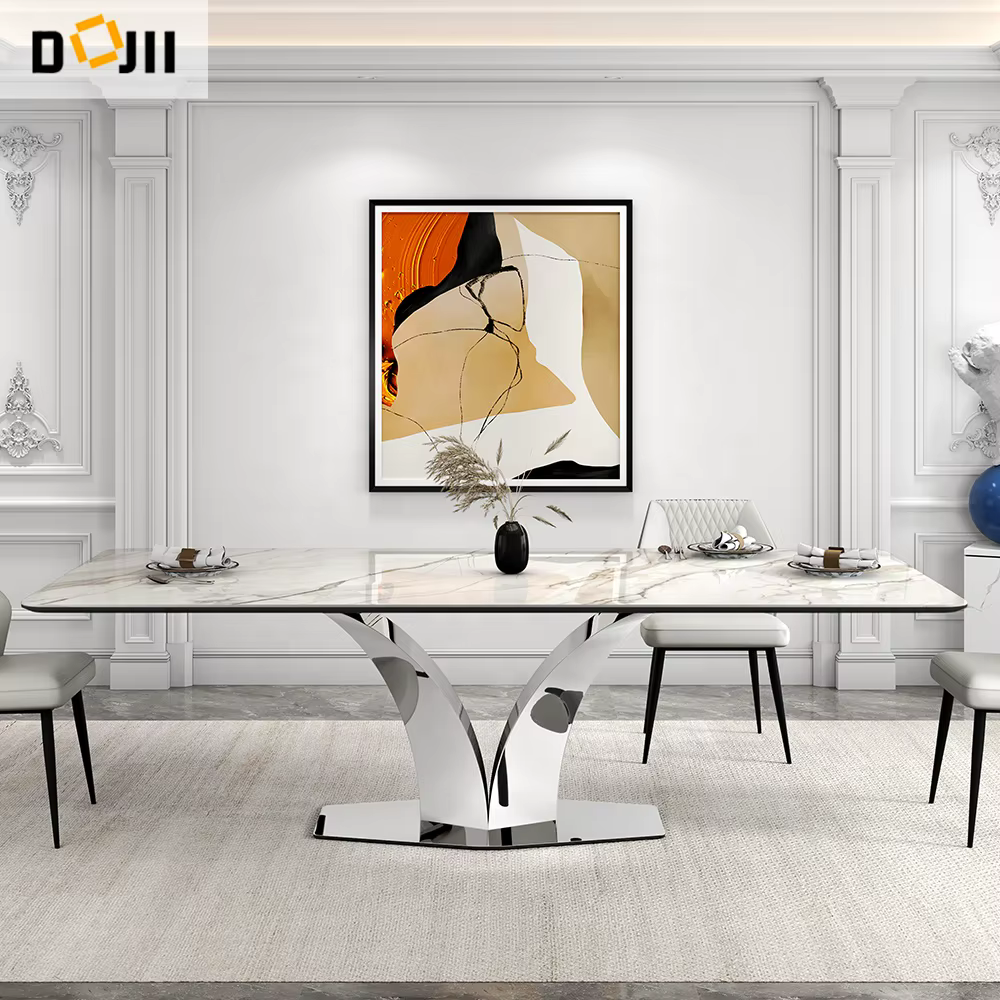 Mid-century Modern Expanding Dining Table with Ceramic Marble Top — image 2