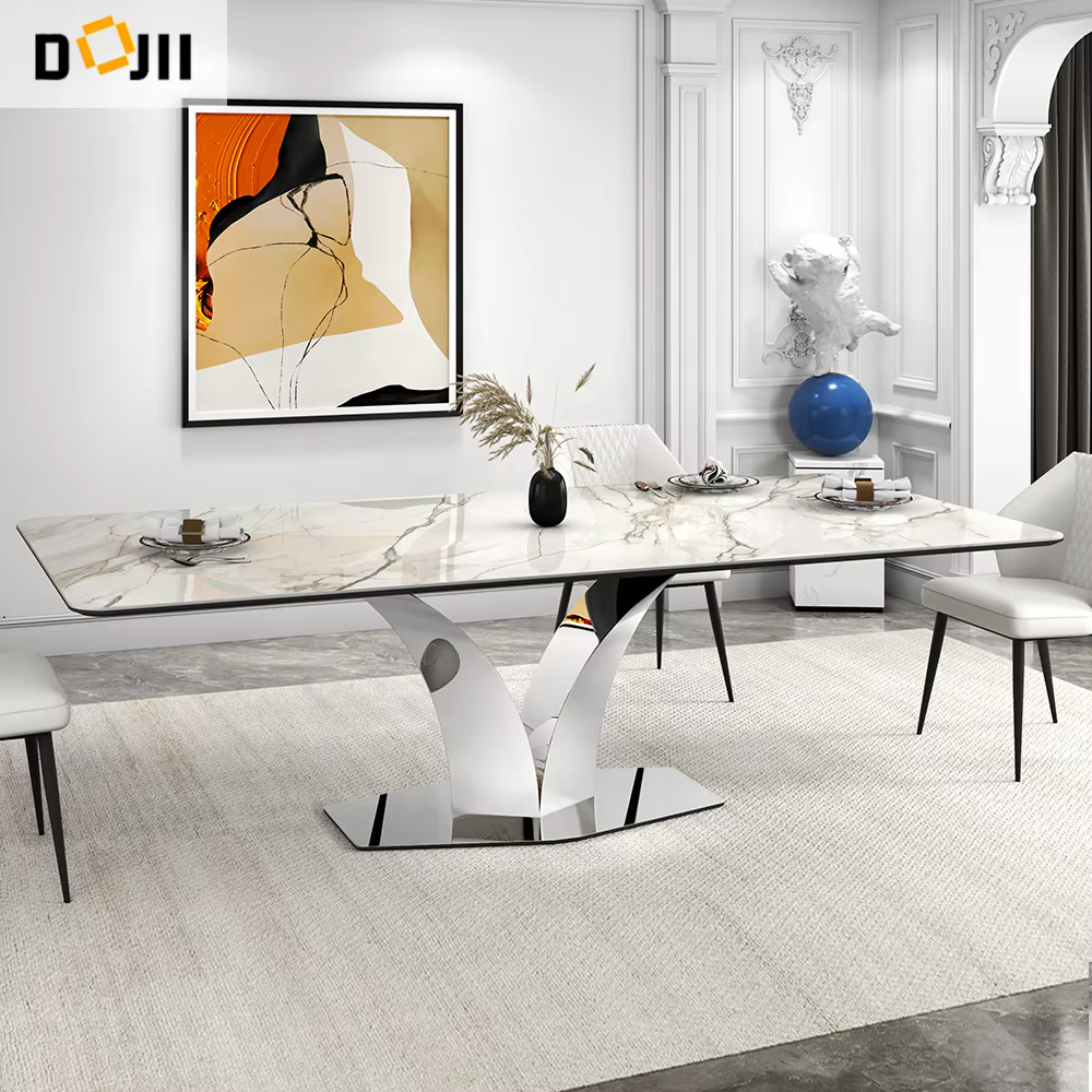 Mid-century Modern Expanding Dining Table with Ceramic Marble Top — image 3