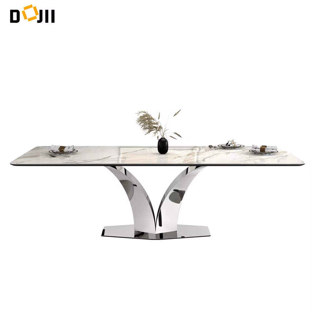Mid-century Modern Expanding Dining Table with Ceramic Marble Top — image 4