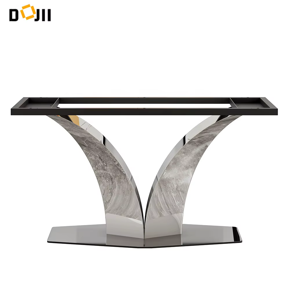 Mid-century Modern Expanding Dining Table with Ceramic Marble Top — image 6